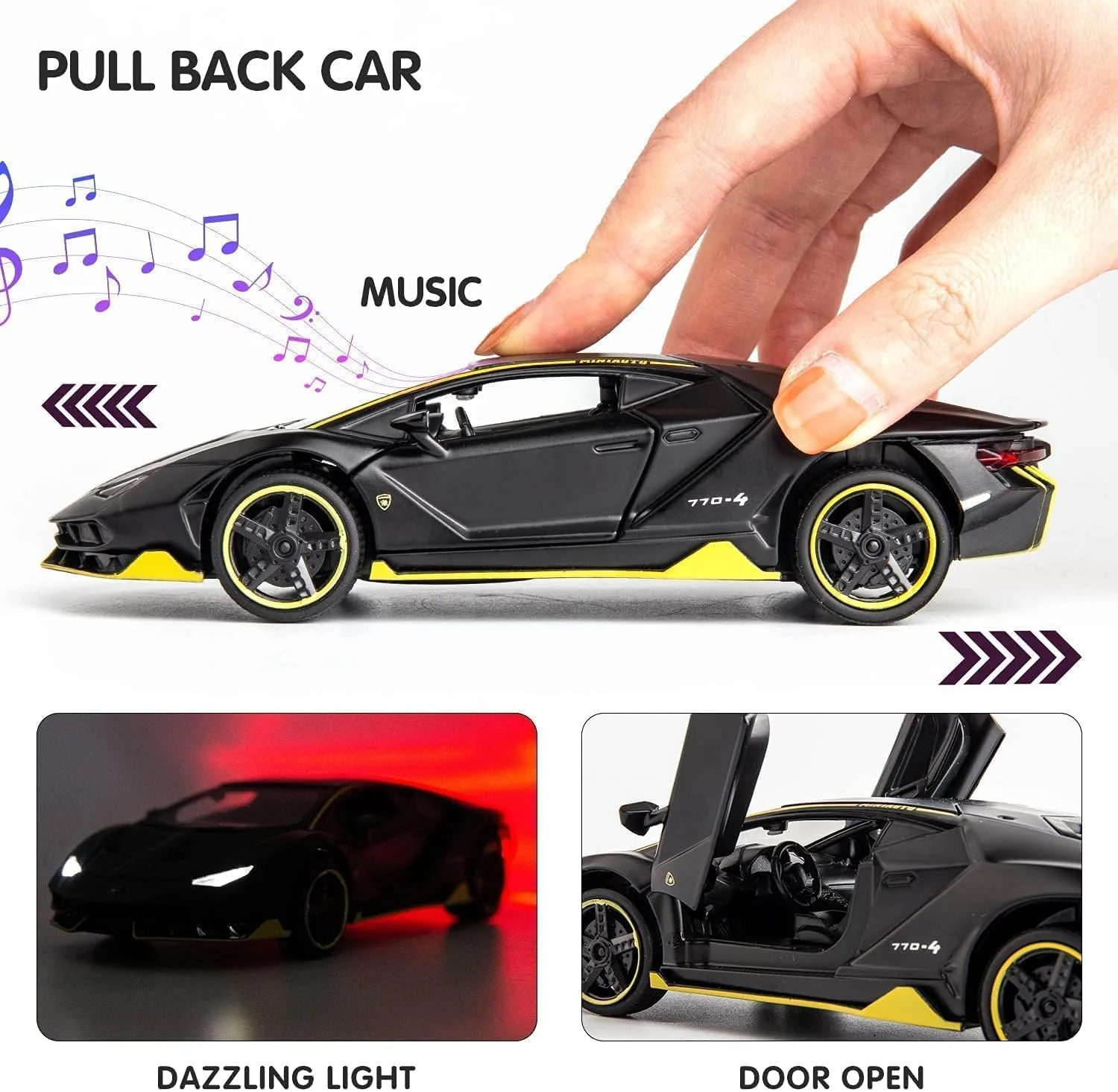 Okean Lamborghni Car Toy Die-cast Metal Car Model Car Pull Back car Super car with Openable Doors with Sound and Light for Birthdays Gift Party Decorations Great for Kids Boys Girls ‎1:32 Scale