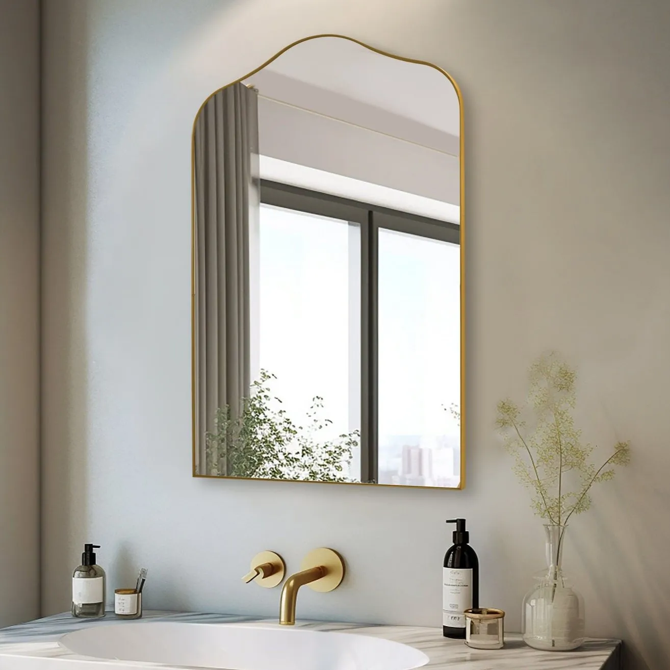 Open Box Like New: Scalloped Bathroom Decor Wall Mirrors, Arch Irregular Mirror