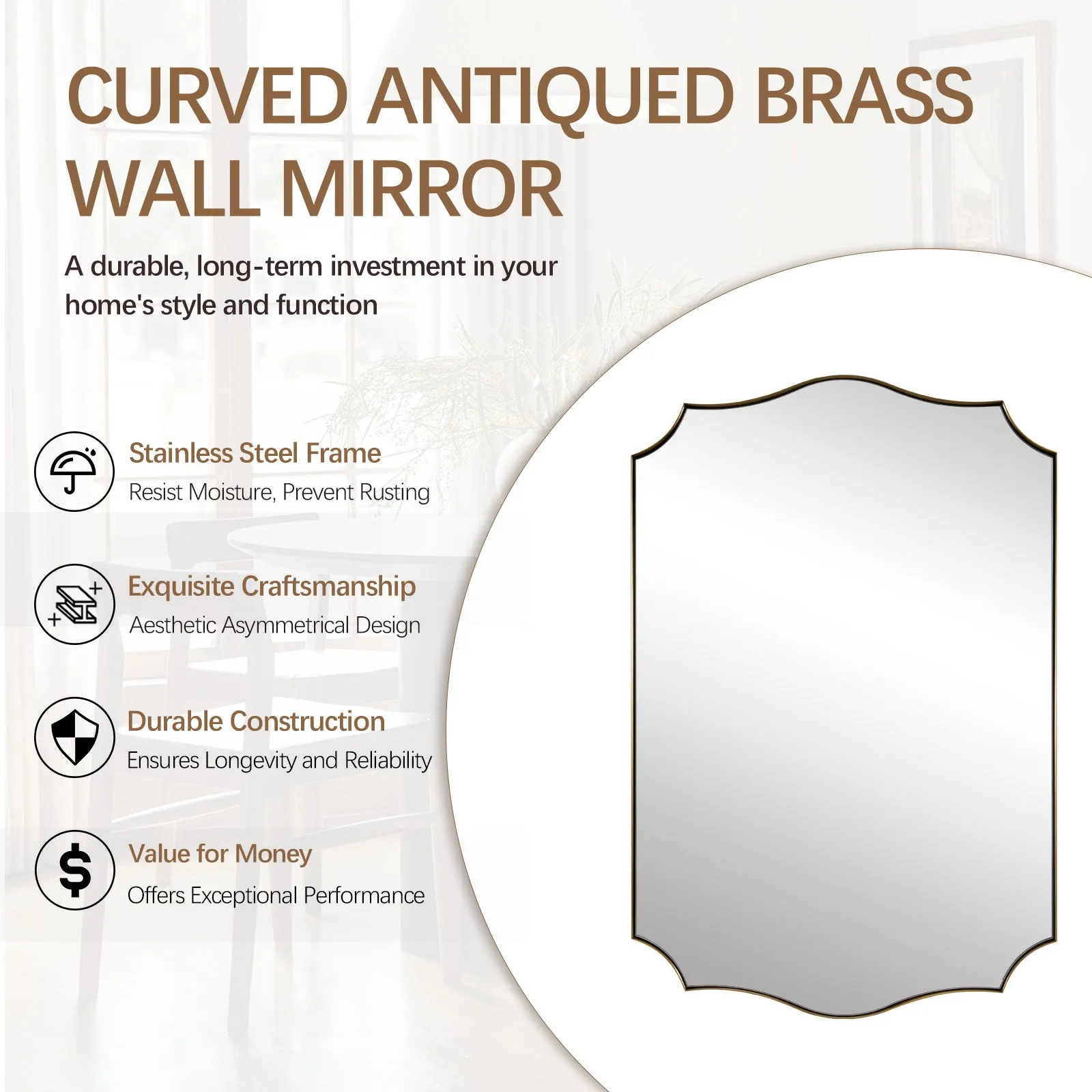Open Box Like New: Scalloped Bathroom Decor Wall Mirrors, Arch Irregular Mirror