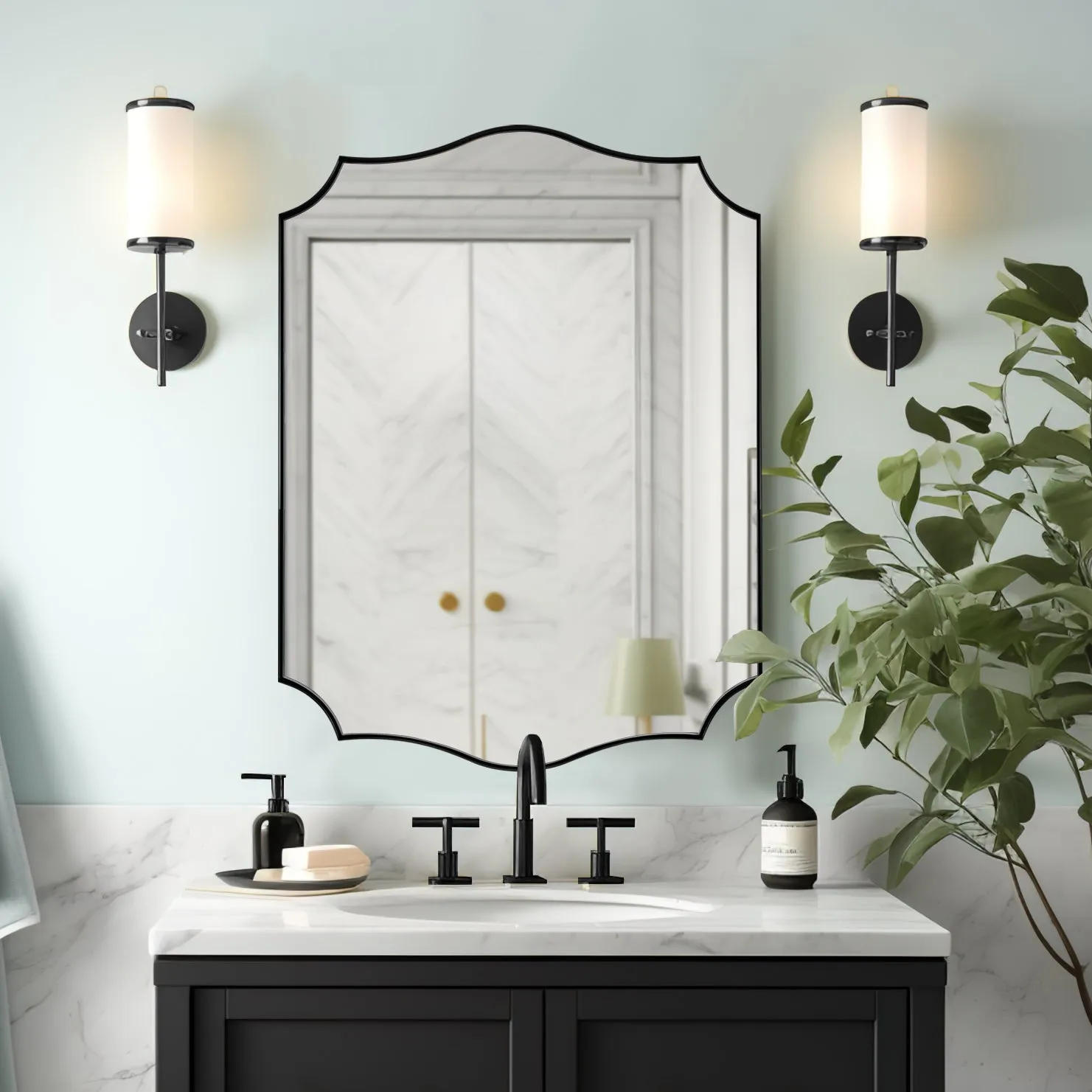 Open Box Like New: Scalloped Bathroom Decor Wall Mirrors, Arch Irregular Mirror