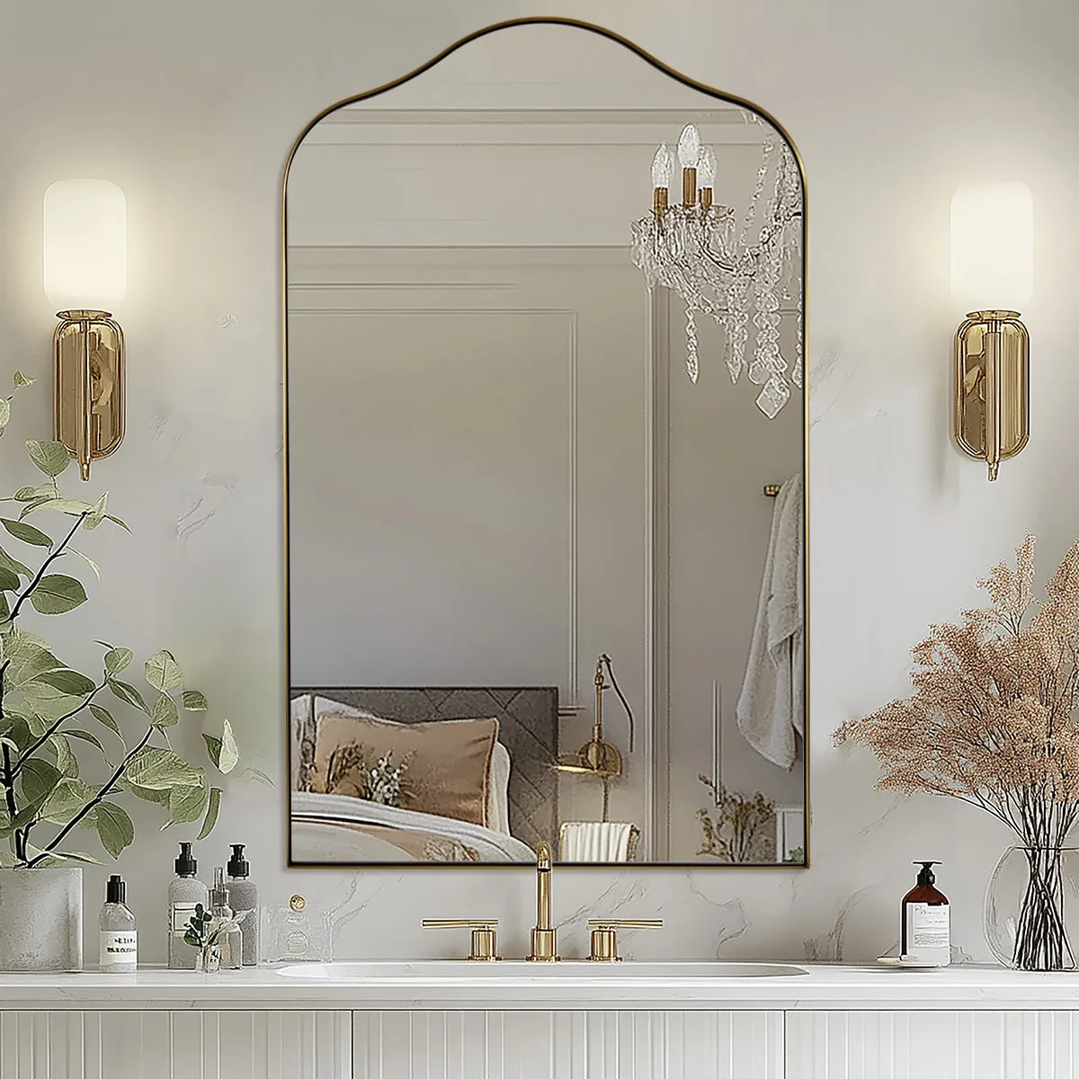 Open Box Like New: Scalloped Bathroom Decor Wall Mirrors, Arch Irregular Mirror