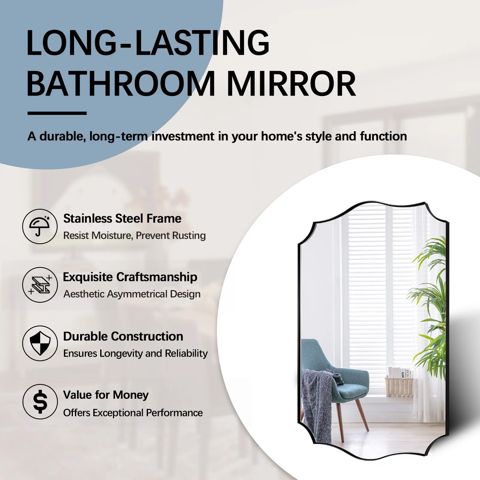 Open Box Like New: Scalloped Bathroom Decor Wall Mirrors, Arch Irregular Mirror