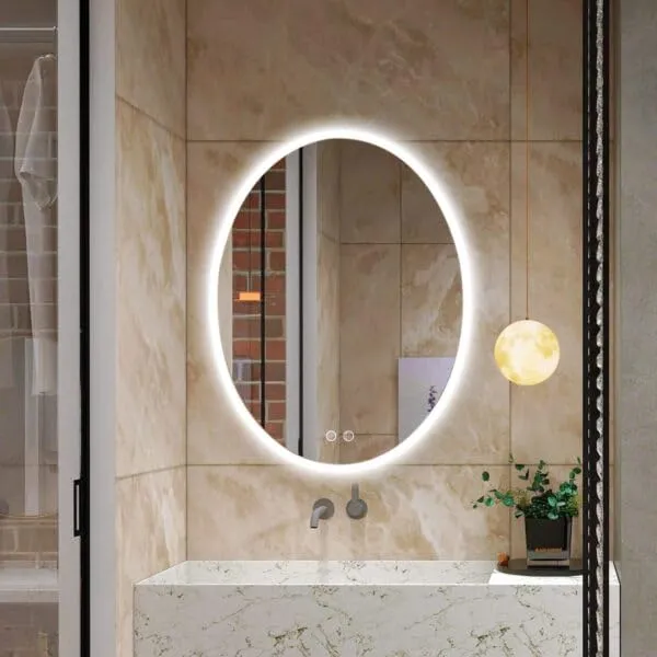 Quality Glass Oval LED Mirror for Bathroom - 18 x 24 Inch with Back Light, Touch Sensor, and 3 Light Effects LED 36