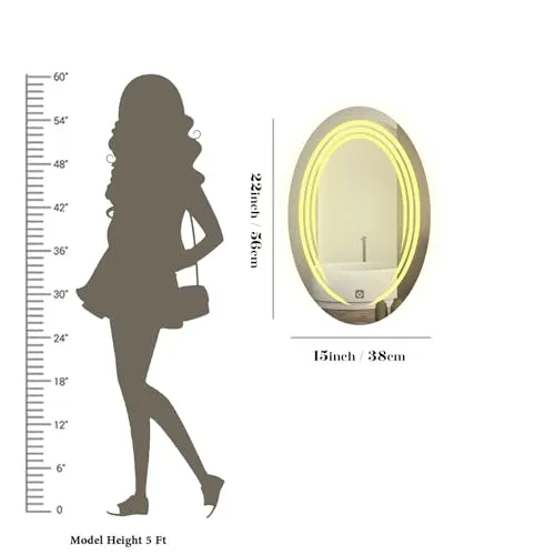 Quality Glass Oval LED Mirror for Bathroom - 18 x 24 Inch with Back Light, Touch Sensor, and 3 Light Effects LED 62