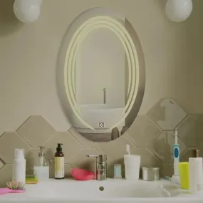 Quality Glass Oval LED Mirror for Bathroom - 18 x 24 Inch with Back Light, Touch Sensor, and 3 Light Effects LED 62