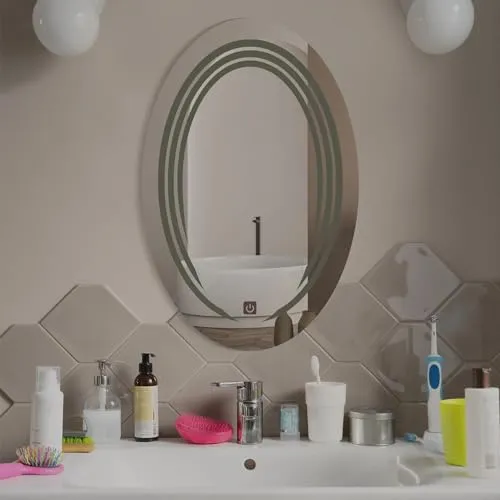 Quality Glass Oval LED Mirror for Bathroom - 18 x 24 Inch with Back Light, Touch Sensor, and 3 Light Effects LED 62