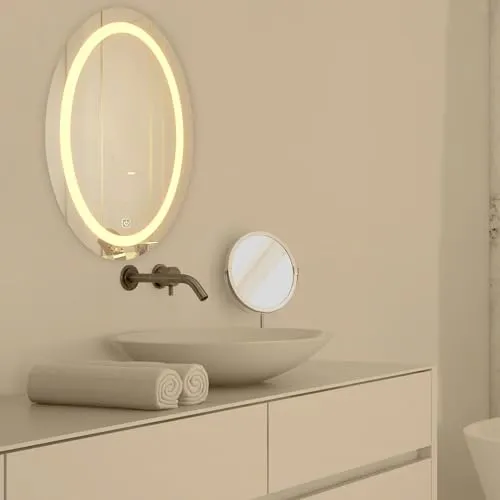 Quality Glass Oval LED Mirror for Bathroom - 18 x 24 Inch with Back Light, Touch Sensor, and 3 Light Effects LED 64