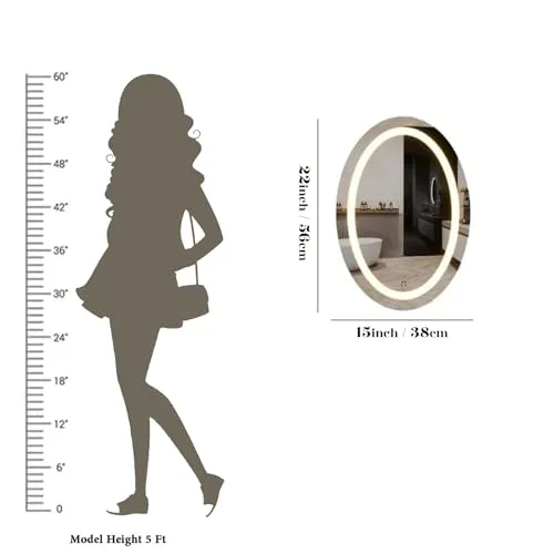 Quality Glass Oval LED Mirror for Bathroom - 18 x 24 Inch with Back Light, Touch Sensor, and 3 Light Effects LED 64