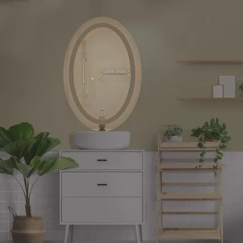 Quality Glass Oval LED Mirror for Bathroom - 18 x 24 Inch with Back Light, Touch Sensor, and 3 Light Effects LED 64