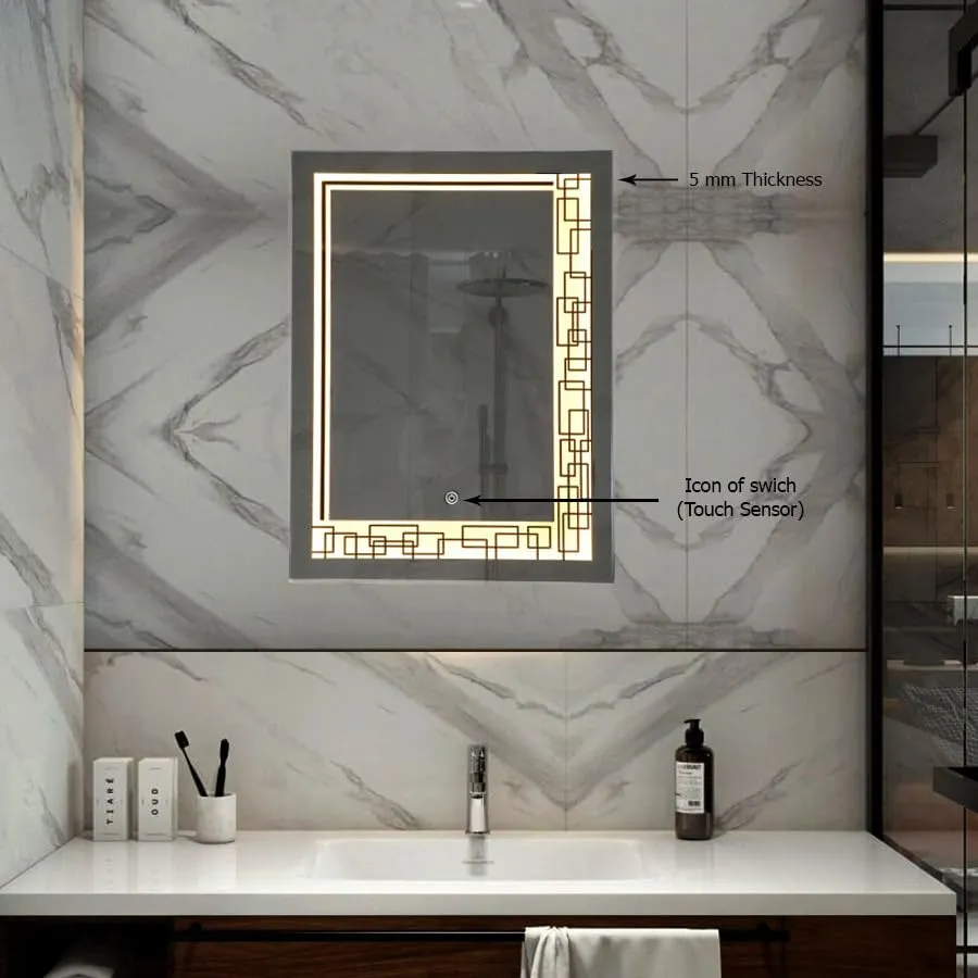Quality Glass Rectangular LED Mirror for Bathroom - 18 x 24 Inch with Back Light and Touch Sensor