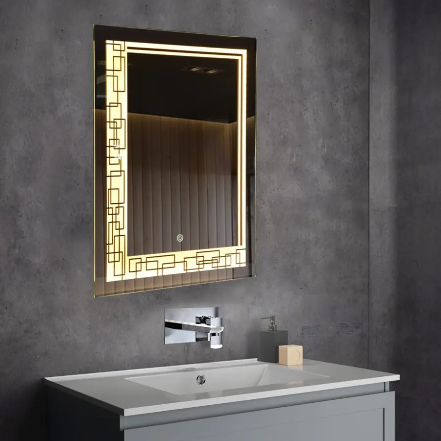 Quality Glass Rectangular LED Mirror for Bathroom - 18 x 24 Inch with Back Light and Touch Sensor