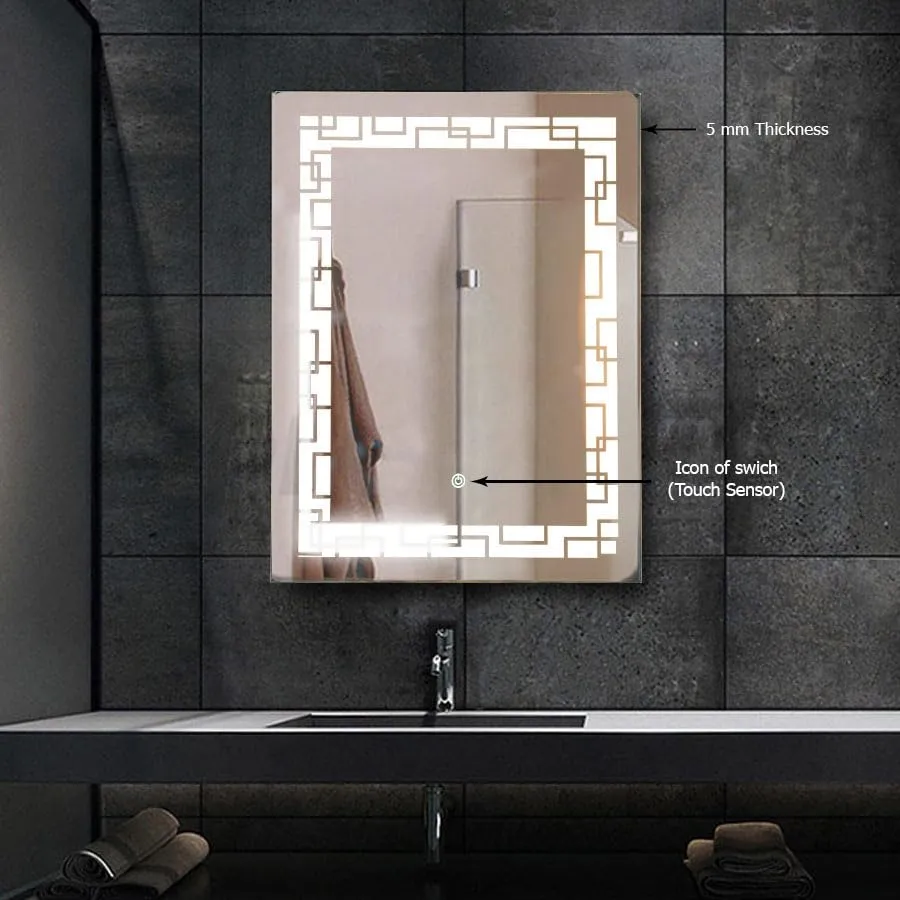Quality glass Rectangular LED Mirror for Bathroom - 18 x 24 Inch with Back Light, Imported Touch Sensor   Dimmer, White Light, Cool Day Light, Warm Light - Total 3 Light Effects