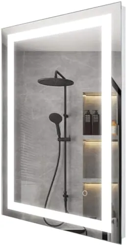 Quality Glass Rectangular LED Mirror for Bathroom - 18 x 24 Inch with Back Light, Touch Sensor, and 3 Light Effects LED 44