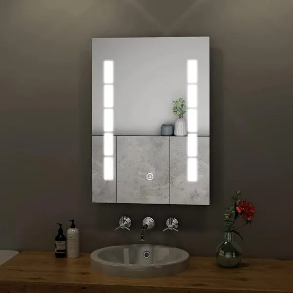 Quality Glass Rectangular LED Mirror for Bathroom - 18 x 24 Inch with Back Light, Touch Sensor, and 3 Light Effects LED 45