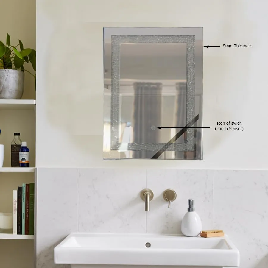 Quality Glass Rectangular LED Mirror for Bathroom - 18 x 24 Inch with Back Light, Touch Sensor, and 3 Light Effects