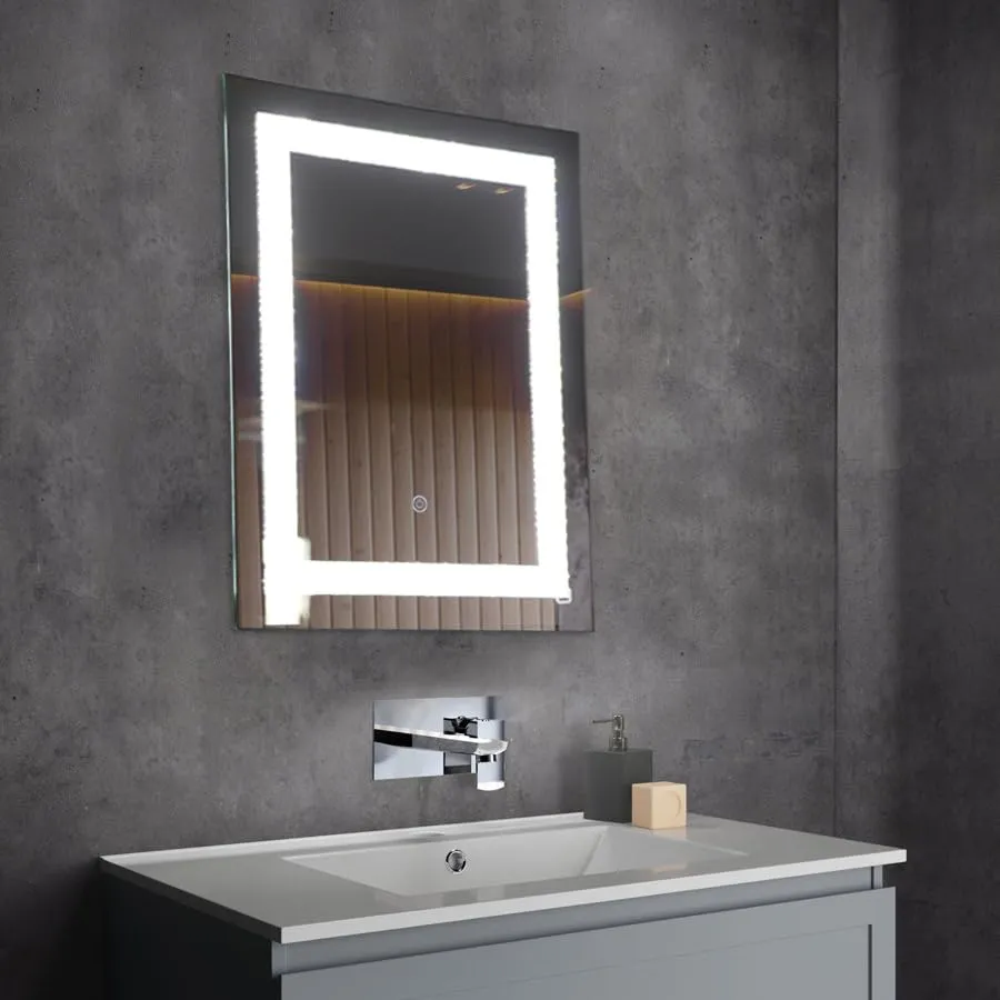 Quality Glass Rectangular LED Mirror for Bathroom - 18 x 24 Inch with Back Light, Touch Sensor, and 3 Light Effects