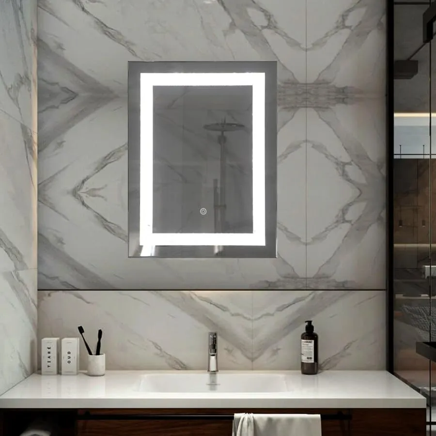 Quality Glass Rectangular LED Mirror for Bathroom - 18 x 24 Inch with Back Light, Touch Sensor, and 3 Light Effects