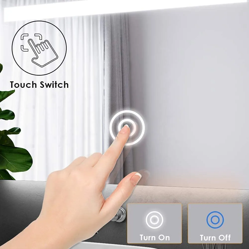 Quality Glass Rectangular LED Mirror for Bathroom - 18 x 30 Inch with Back Light, Touch Sensor, and 3 Light Effects LED 51
