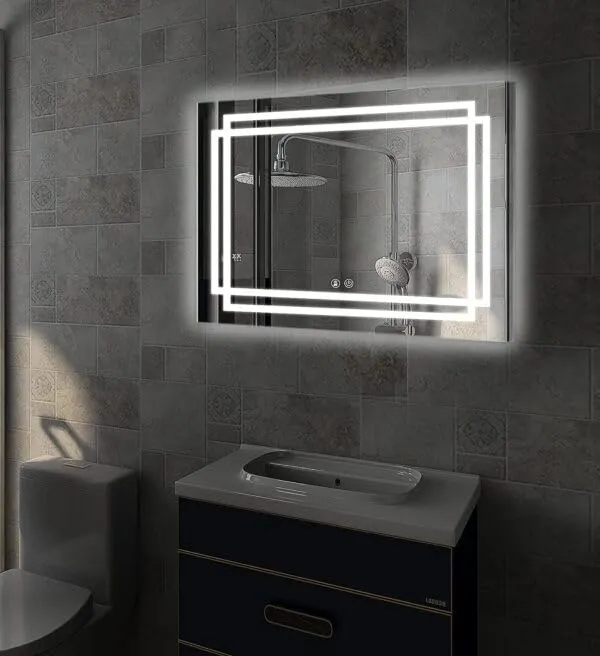 Quality Glass Rectangular LED Mirror for Bathroom - 24 x 30 Inch with Back Light, Touch Sensor, and 3 Light Effects LED 47