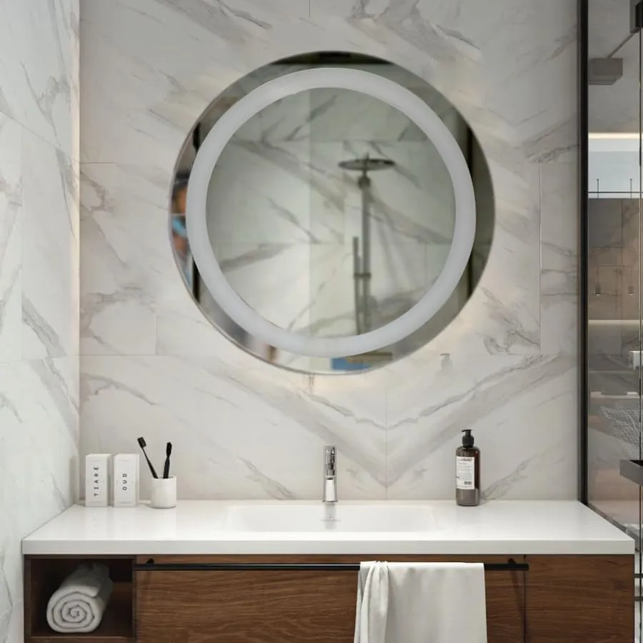Quality Glass Round LED Mirror for Bathroom - 24 x 24 Inch with Back Light and Touch Sensor with 3 Light Effects