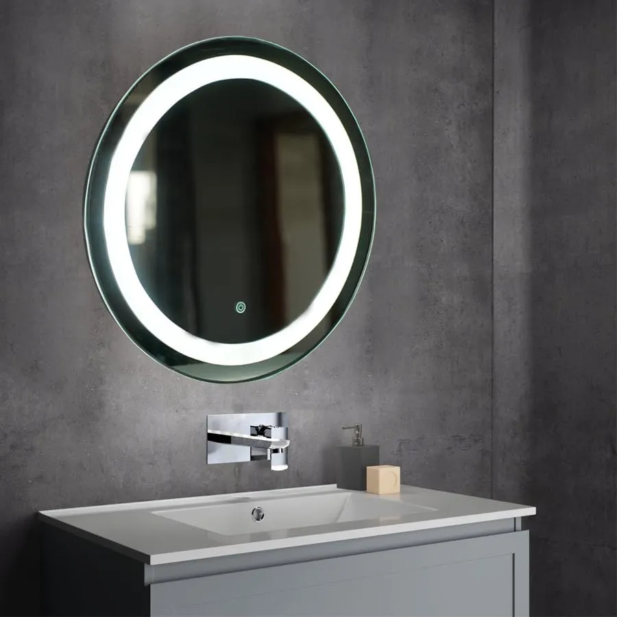 Quality Glass Round LED Mirror for Bathroom - 24 x 24 Inch with Back Light and Touch Sensor with 3 Light Effects