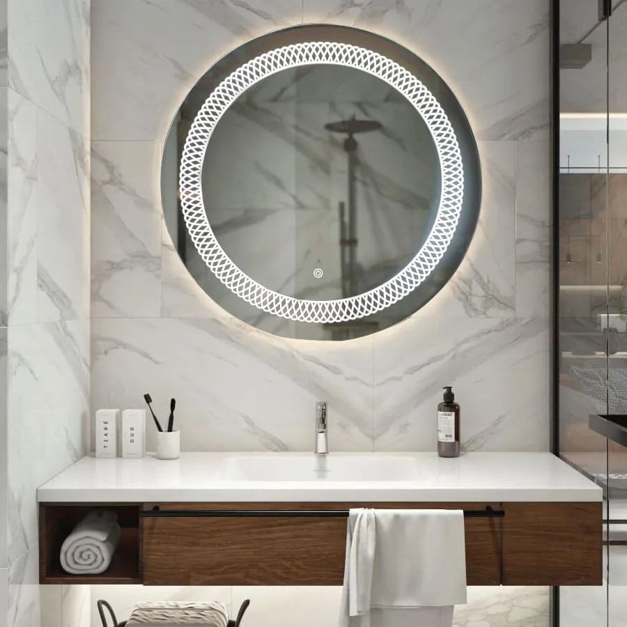 Quality Glass Round LED Mirror for Bathroom - 24 x 24 Inch with Back Light and Touch Sensor