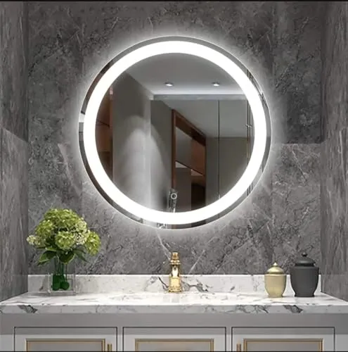 Quality Glass Round LED Mirror for Bathroom - 24 x 24 Inch with Back Light, Touch Sensor, and 3 Light Effects LED 100