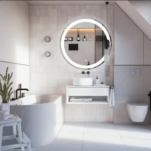 Quality Glass Round LED Mirror for Bathroom - 24 x 24 Inch with Back Light, Touch Sensor, and 3 Light Effects LED 100