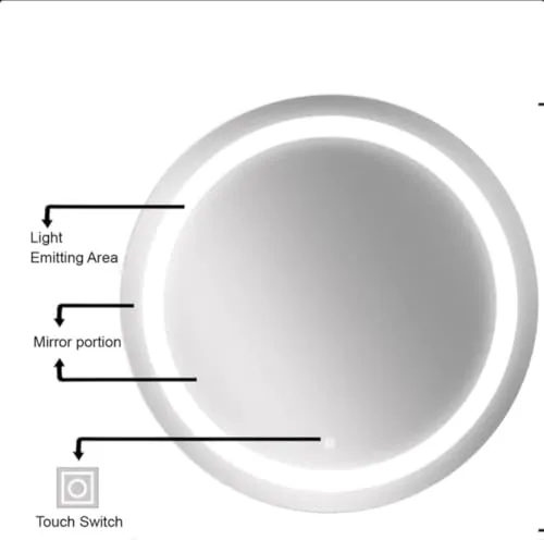 Quality Glass Round LED Mirror for Bathroom - 24 x 24 Inch with Back Light, Touch Sensor, and 3 Light Effects LED 100