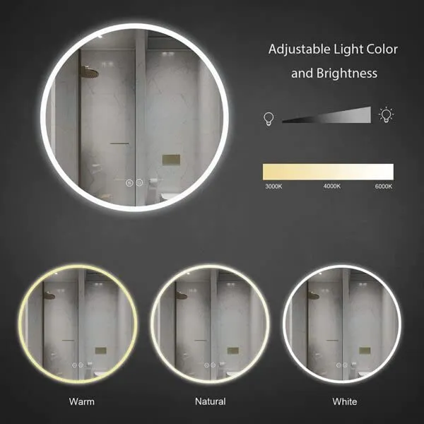 Quality Glass Round LED Mirror for Bathroom - 24 x 24 Inch with Back Light, Touch Sensor, and 3 Light Effects LED 15