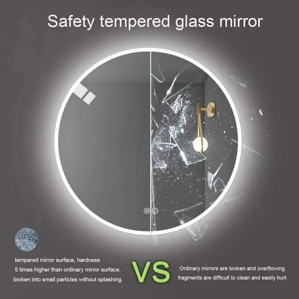Quality Glass Round LED Mirror for Bathroom - 24 x 24 Inch with Back Light, Touch Sensor, and 3 Light Effects LED 15