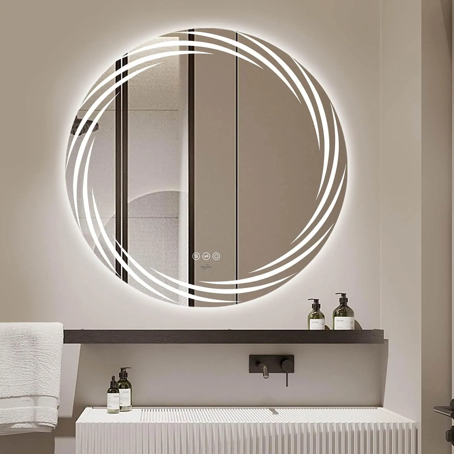 Quality Glass Round LED Mirror for Bathroom - 24 x 24 Inch with Back Light, Touch Sensor, and 3 Light Effects LED 17