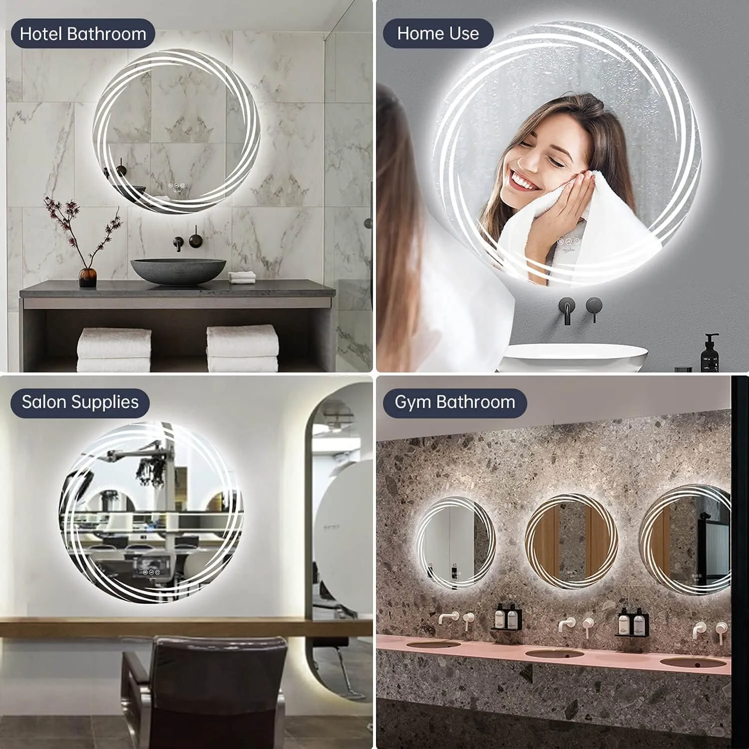 Quality Glass Round LED Mirror for Bathroom - 24 x 24 Inch with Back Light, Touch Sensor, and 3 Light Effects LED 17