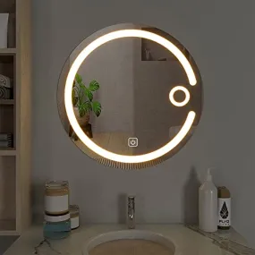 Quality Glass Round LED Mirror for Bathroom - 24 x 24 Inch with Back Light, Touch Sensor, and 3 Light Effects LED 19