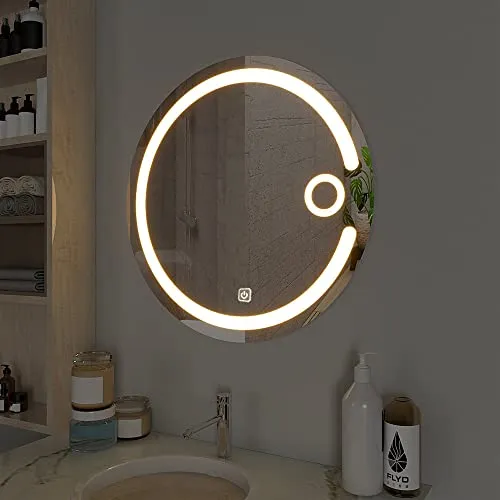 Quality Glass Round LED Mirror for Bathroom - 24 x 24 Inch with Back Light, Touch Sensor, and 3 Light Effects LED 19