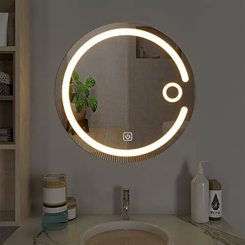 Quality Glass Round LED Mirror for Bathroom - 24 x 24 Inch with Back Light, Touch Sensor, and 3 Light Effects LED 19