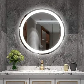 Quality Glass Round LED Mirror for Bathroom - 24 x 24 Inch with Back Light, Touch Sensor, and 3 Light Effects LED 21