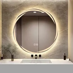 Quality Glass Round LED Mirror for Bathroom - 24 x 24 Inch with Back Light, Touch Sensor, and 3 Light Effects LED 28