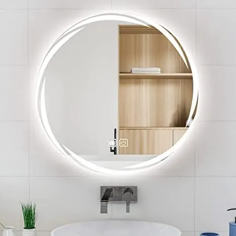 Quality Glass Round LED Mirror for Bathroom - 24 x 24 Inch with Back Light, Touch Sensor, and 3 Light Effects LED 28