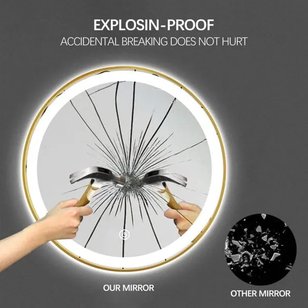 Quality Glass Round LED Mirror for Bathroom - 24 x 24 Inch with Back Light, Touch Sensor, and 3 Light Effects LED 34