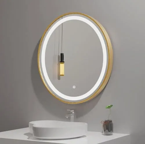 Quality Glass Round LED Mirror for Bathroom - 24 x 24 Inch with Back Light, Touch Sensor, and 3 Light Effects LED 34
