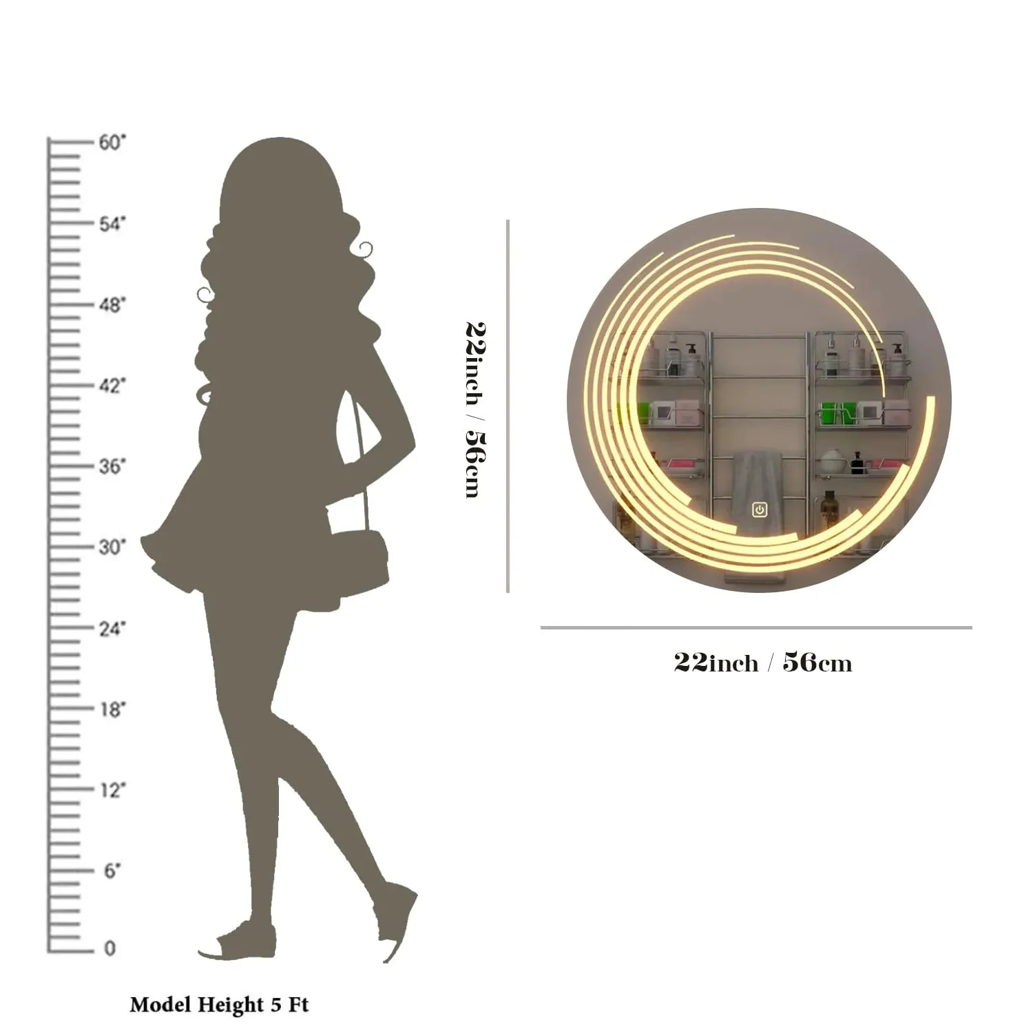 Quality Glass Round LED Mirror for Bathroom - 24 x 24 Inch with Back Light, Touch Sensor, and 3 Light Effects LED 56