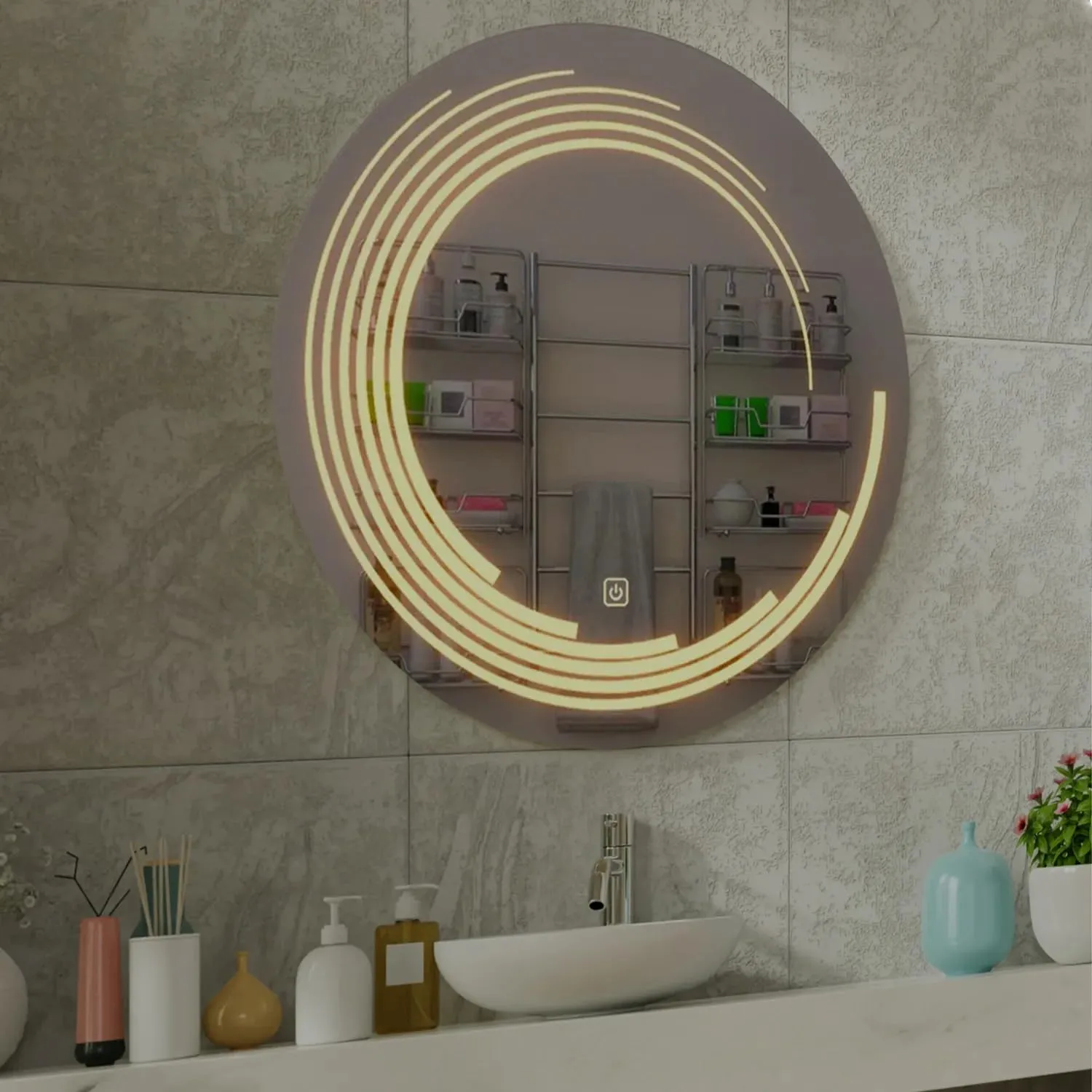 Quality Glass Round LED Mirror for Bathroom - 24 x 24 Inch with Back Light, Touch Sensor, and 3 Light Effects LED 56