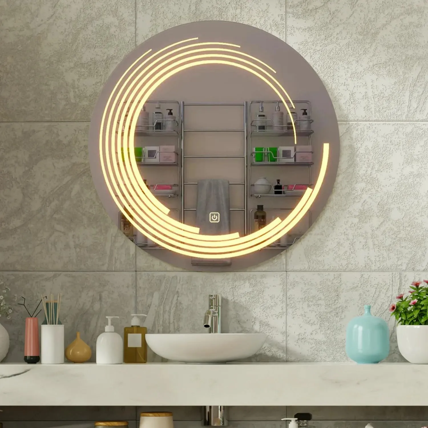 Quality Glass Round LED Mirror for Bathroom - 24 x 24 Inch with Back Light, Touch Sensor, and 3 Light Effects LED 56