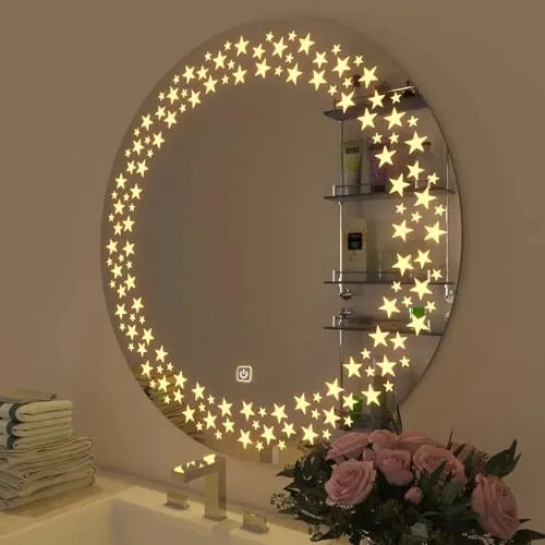 Quality Glass Round LED Mirror for Bathroom - 24 x 24 Inch with Back Light, Touch Sensor, and 3 Light Effects LED 58