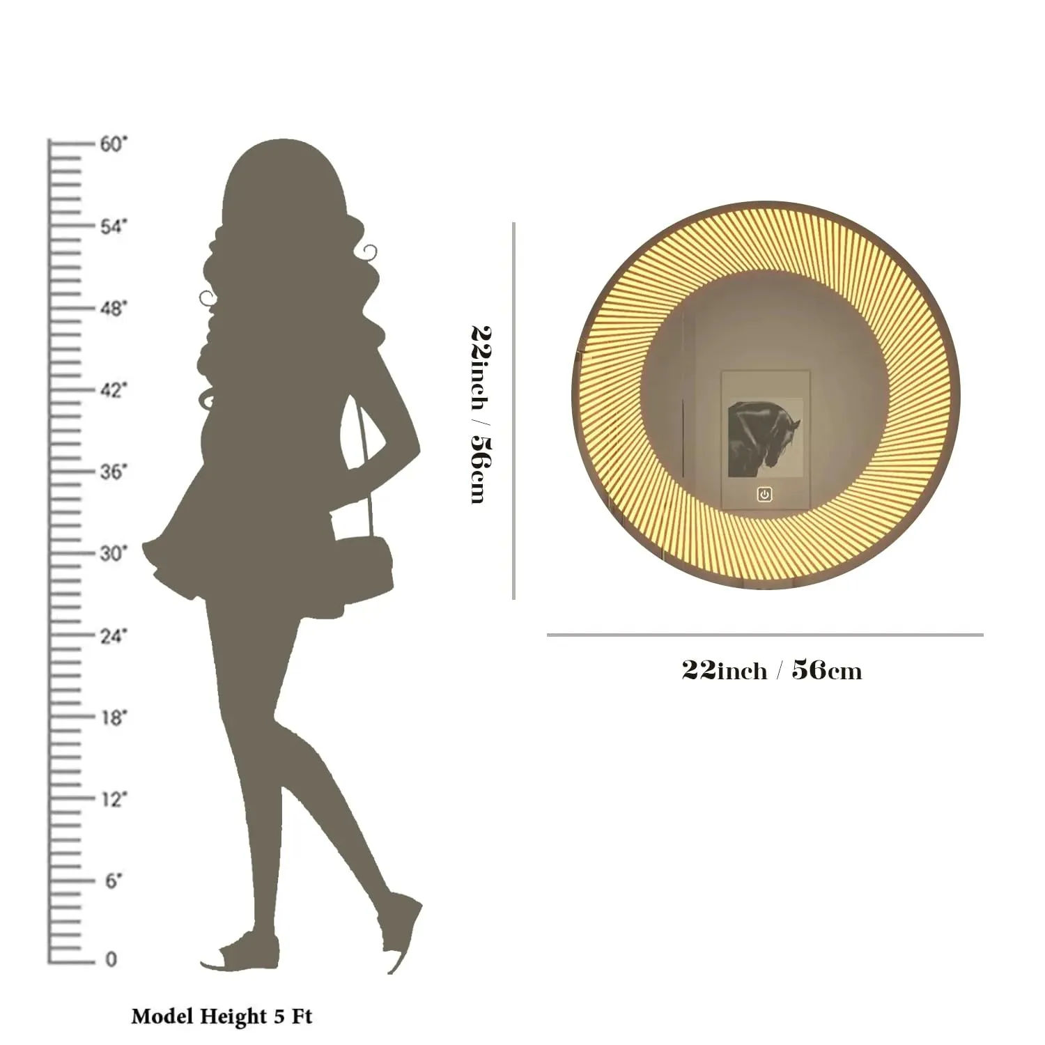 Quality Glass Round LED Mirror for Bathroom - 24 x 24 Inch with Back Light, Touch Sensor, and 3 Light Effects LED 63