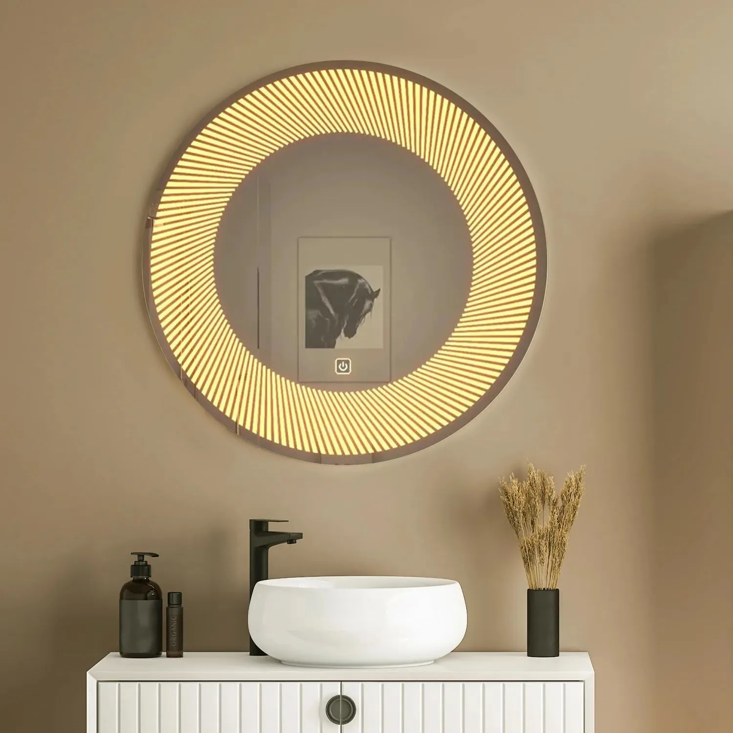Quality Glass Round LED Mirror for Bathroom - 24 x 24 Inch with Back Light, Touch Sensor, and 3 Light Effects LED 63