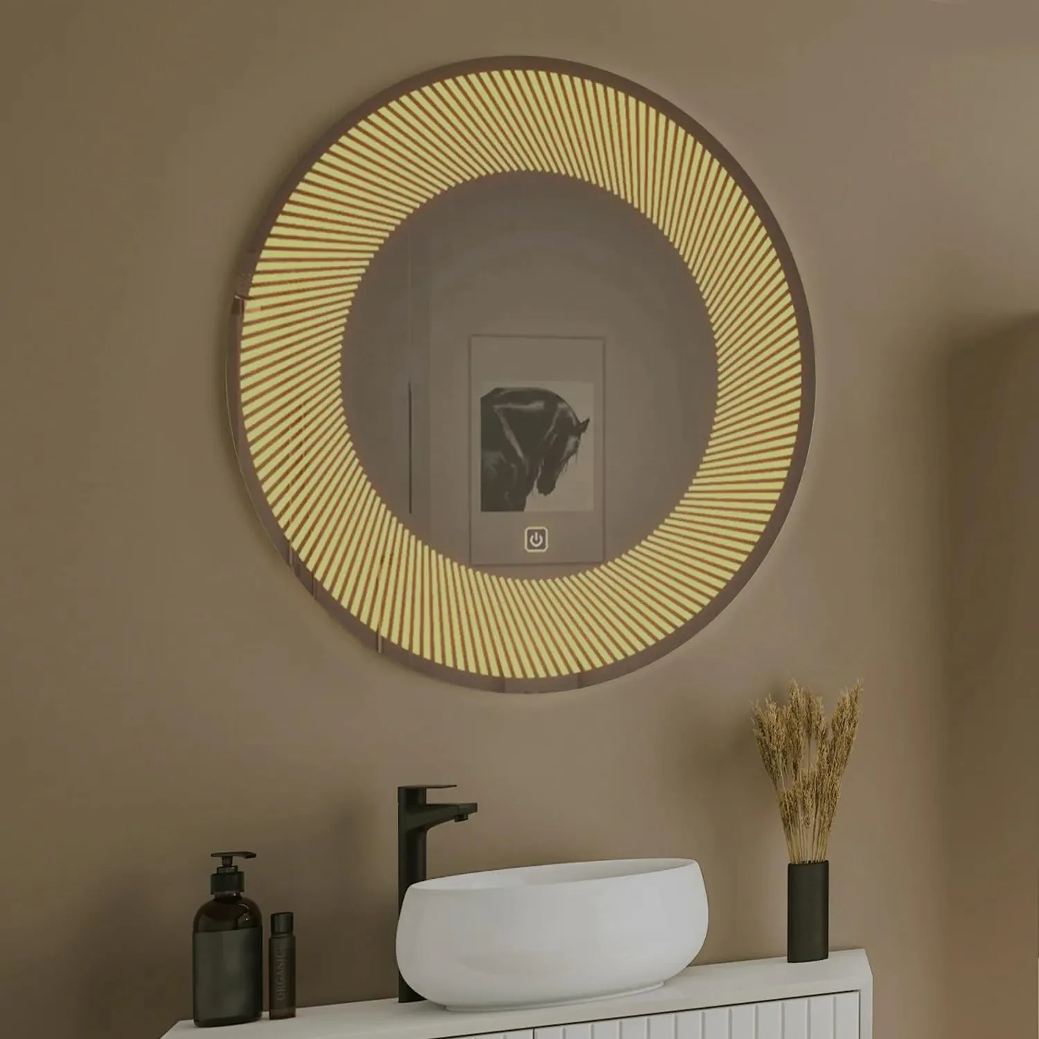 Quality Glass Round LED Mirror for Bathroom - 24 x 24 Inch with Back Light, Touch Sensor, and 3 Light Effects LED 63