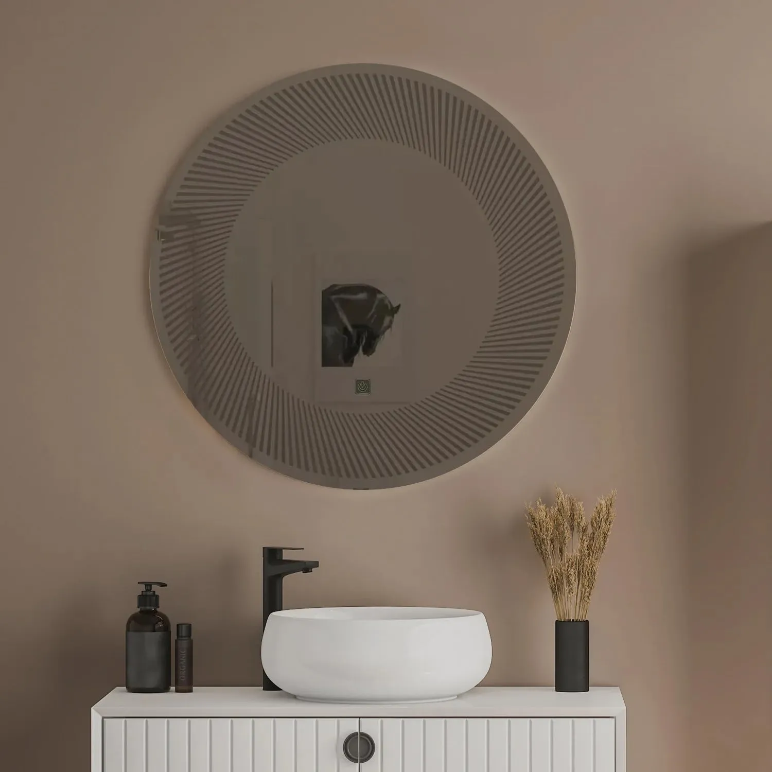 Quality Glass Round LED Mirror for Bathroom - 24 x 24 Inch with Back Light, Touch Sensor, and 3 Light Effects LED 63