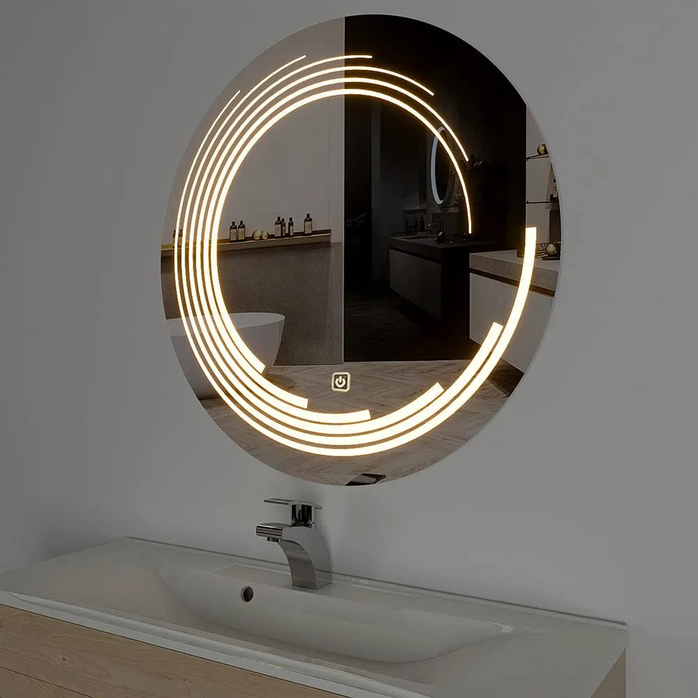 Quality Glass Round LED Mirror for Bathroom - 24 x 24 Inch with Back Light, Touch Sensor, and 3 Light Effects